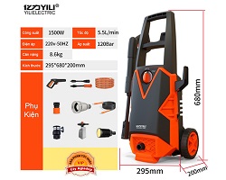 Bơm áp lực IZYLY Siêu Xịn xịt rửa oto xe hơi xe máy cực mạnh 1500W 120Bar + Bộ nhiều phụ kiện Bơm áp lực IZYLY Siêu Xịn xịt rửa oto xe hơi xe máy cực mạnh 1500W 120Bar + Bộ nhiều phụ kiện